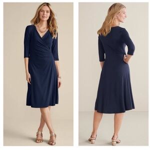 NWT - SOFT SURROUNDINGS Navy Blue Hyannis Dress, Surplice, Classic, Sz 2X